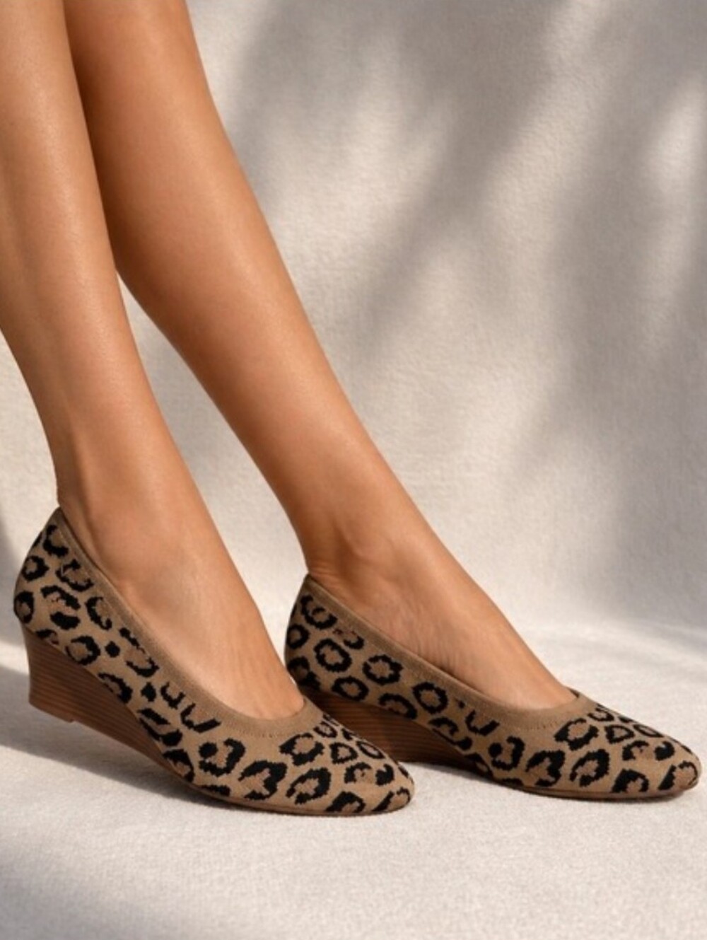Vivaia Aria Wedge Pro Leopard Print Knit Slip On Shoes Size EU 38.5